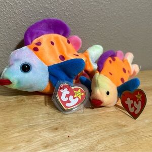 Ty Beanie Babies Lips the Fish - Orange and Blue